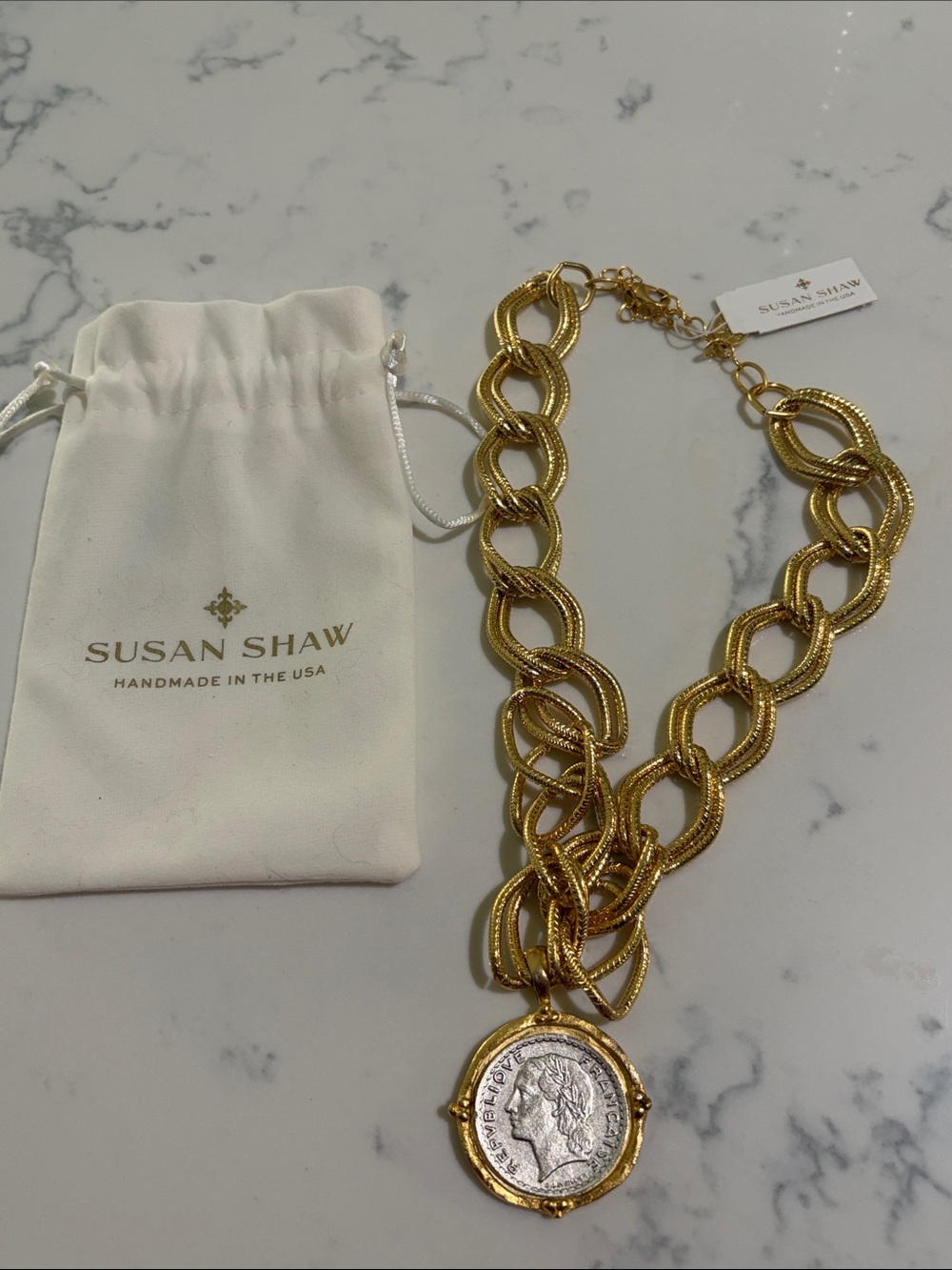 Susan Shaw Gold Coin Pendant Chain Necklace